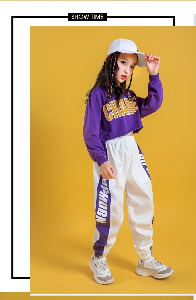 Kid Cool Hip Hop Clothing Hoodie Sweatshirt Shirt Top Crop Causal Jogger Pants for Girl Jazz Ballroom Dance Costume Clothes Wear (12)