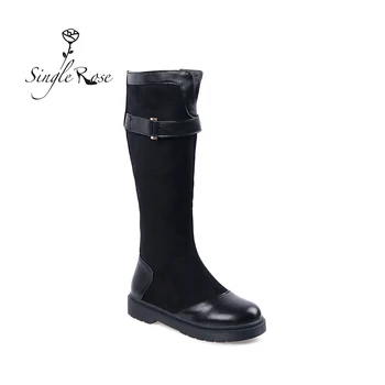 

Single Rose Black Women Boots Shoes Lagre Size 43 yard Autumn Winter Fashion Ladies Mid-Calf Boots Lining Warm Short Plush XZ5