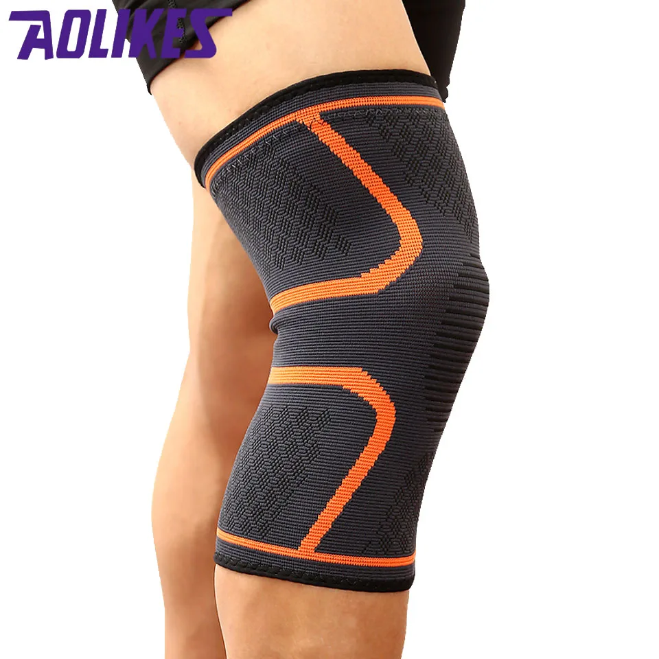 AOLIKES 1 шт. наколенники для тренажерного зала Тяжелая атлетика наколенники бандажные ремни защита компрессионные наколенники - Цвет: Orange
