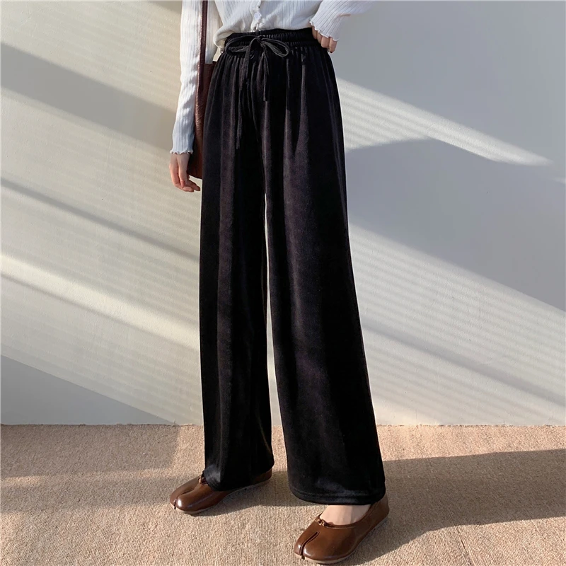 

Autumn Women's Pants Gold Velvet Loose Wide-Leg Drape Thinner Straight Mopping Trousers