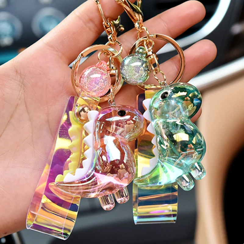 Dinosaur keychain cute cartoon doll color leather rope personality car key chain backpack creative lady bag accessories gift