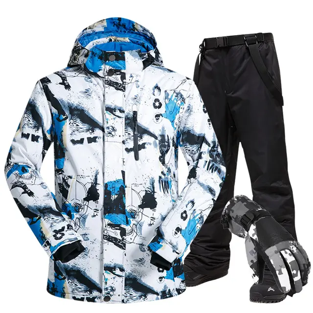 US $85.50 Ski Suit Men Brands Winter Windproof Waterproof Thermal Snow Jacket And Pants Ski Touch Screen Glov