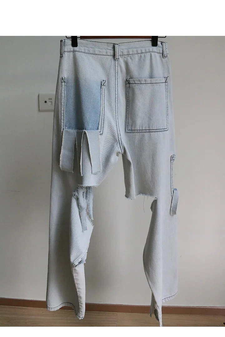WHITNEY WANG Jeans Autumn Fashion Streetwear Ripped Frayed Holes Jeans Women High Street Denim Pants
