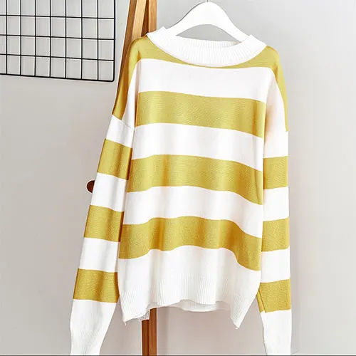 Женский свободный полосатый свитер TIGENA, пуловер с длинным рукавом в корейском стиле, джемпер для женщин на осень-зиму - Цвет: Цвет: желтый