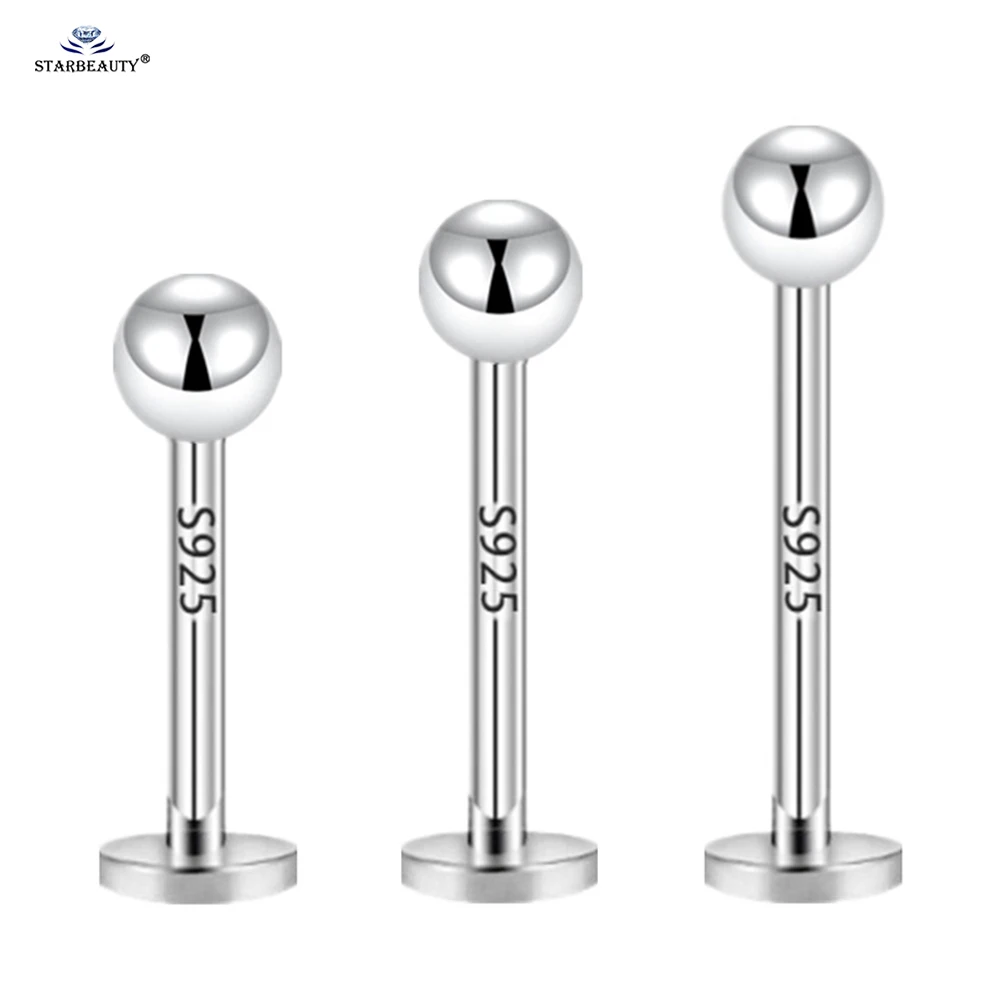 

1Pc 1.2x6/8/10mm S925 Sterling Silver Piercing Labret Lip Ring Ball Nose Piercing Stud Helix Piercing Conch Flat Tragus Earrings