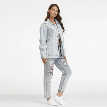 

Hole wash denim jacket