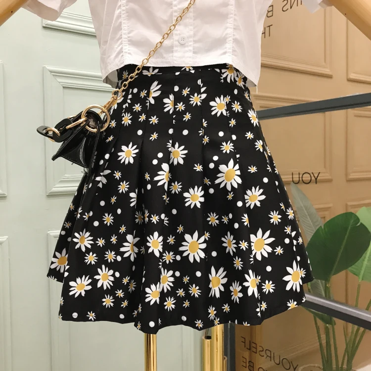 

Daisy Floral Skirt Female Short Mini Skirts Summer New High Waist A- Line Skirt Package Hip Jupe Faldas Mujer Moda 2020