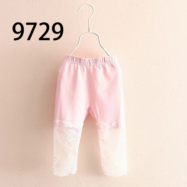 High Quality 2021 New Summer Girls Leggings Pants Lace Cotton Children Clothing Flower Girl Knee Pants 9729 Pink