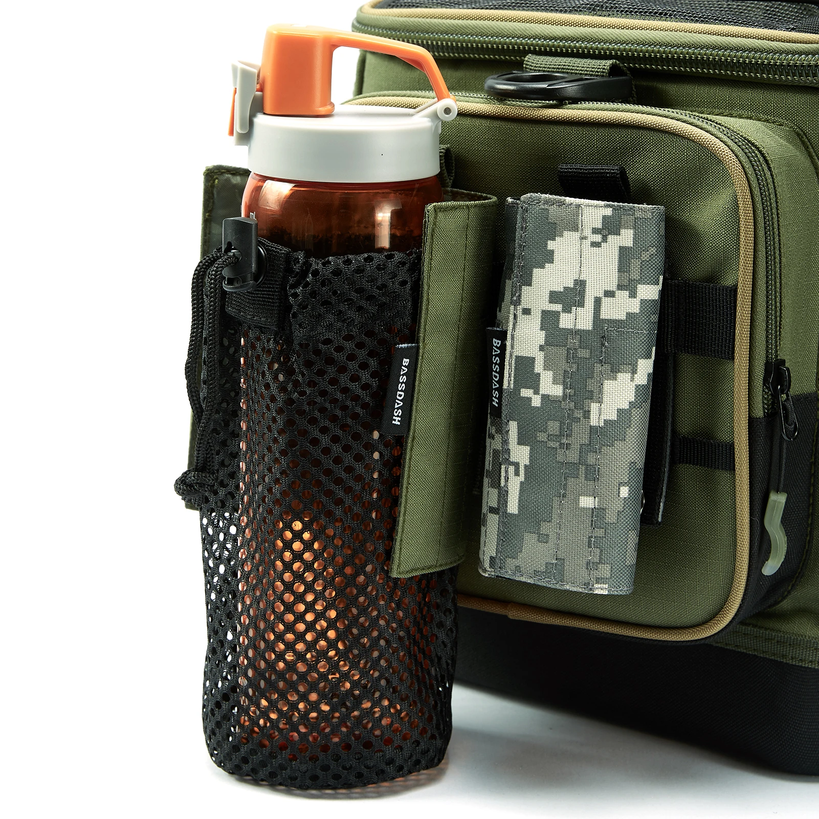 Bassdash Water Bottle Pouch with Molle Straps Belt Clip Carabiner Foldable Mesh Holder Bag for Travel Fishing Hunting Hiking 3