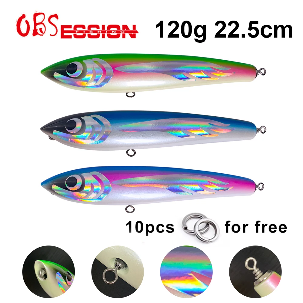 

OBSESSION Hard Wood Pencil Bait ±120g 22.5cm Artificial Topwater Floating Fishing Tackle Surface Trolling Bait Sea Fsihing