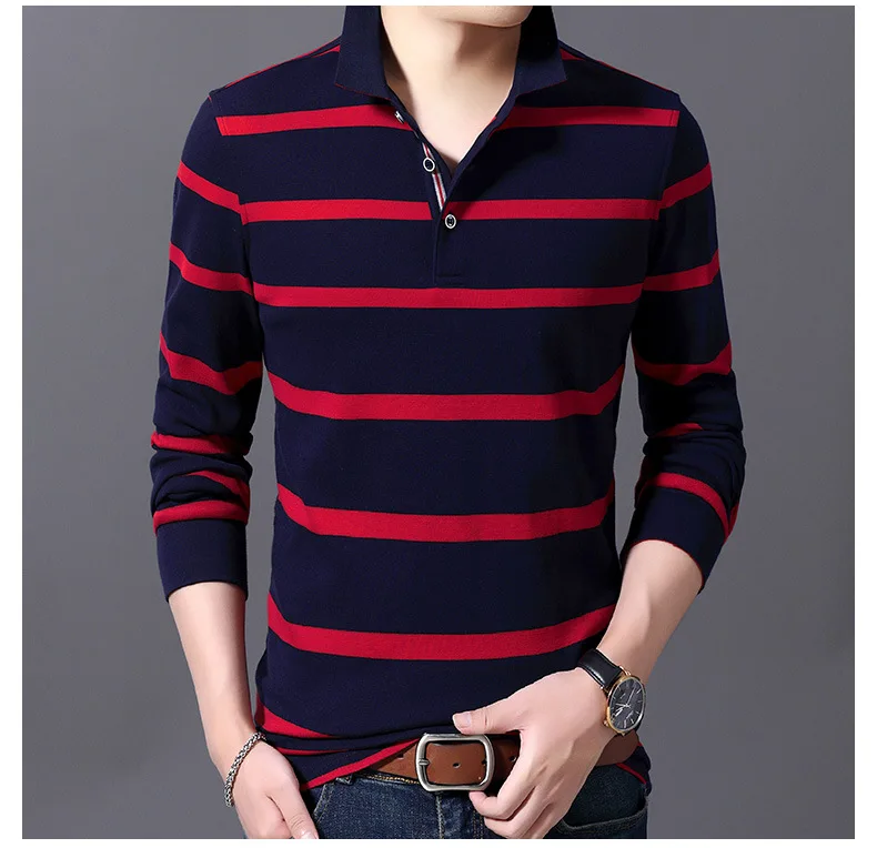 Top Selling Product In Autumn New Cotton Casual Long-sleeved T-shirt Men's Fashion Striped Bottoming Tshirt