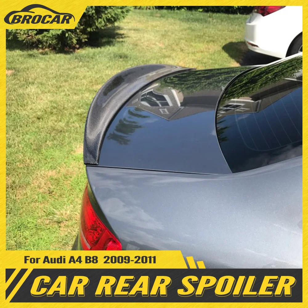 

BROCAR For Audi A4 B8 Sedan 4 Doors Gloss Black Spoiler 2009 2010 2011 Carbon Fiber Rear Spoiler Tail Trunk Lip Wing Car Styling