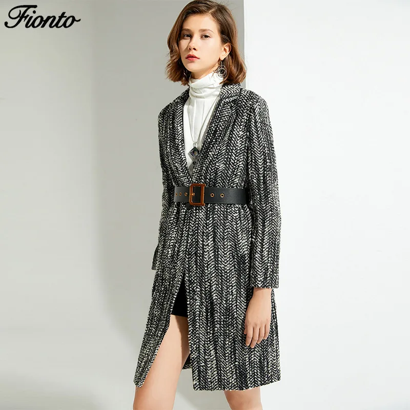 Зимнее шерстяное пальто FIONTO, Женская Длинная Верхняя одежда, пальто, свободные кардиганы с длинным рукавом, вязаное шерстяное пальто, манто Femme Hiver, элегантное