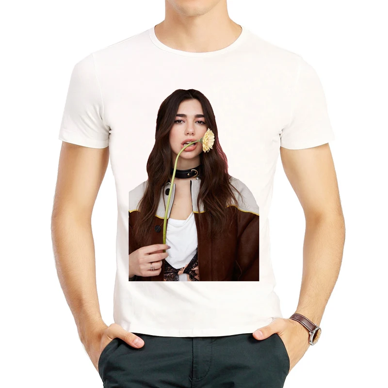 Мужская футболка с коротким рукавом Dua Lipa белая логотипом модная со звездами |