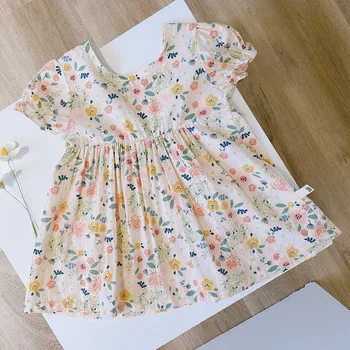 

Amya Baby Summer Girl Dress Puff Sleeve Floral Korean Kids Clothes Cotton Casual Kids Dresses For Girls Princess Costume
