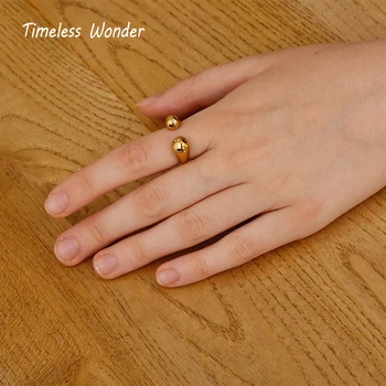 

Timeless Wonder Brass Geo Solid Stackable Statement Rings Women Jewelry Punk Cocktail Adjustable Gothic Designer Boho Ins 2686