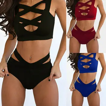 

USA 2Pcs Womens Swimsuit Bandage Bikini Push-up Padded Bra Bathing Swimwear
