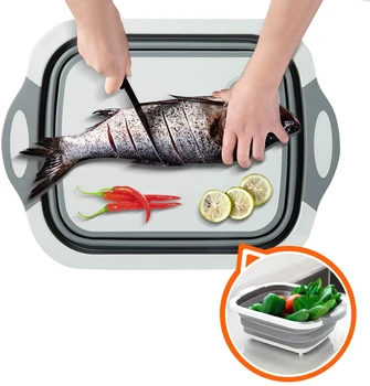 

Multifunction Collapsible Cutting Board Dish Tub Drain Basket Two in One Folding Chopping Board for Kitchen Outdoor Camping