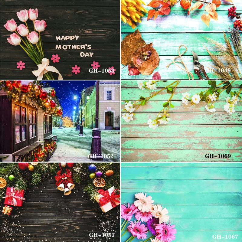 

Vinyl Custom Photography Backdrops Prop Flower and Wooden Planks Theme Photography Background #0127