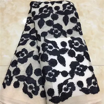 

White/black African lace fabric,embroidered flower net lace,high quality Nigerian lace fabric with sequins for wedding dress