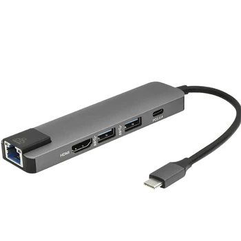 

Type C To HDMI 3.0 Data Transfer Power Delivery Gigabit Ethernet Multifunctional USB Hub Ports Aluminium Alloy Card Reader