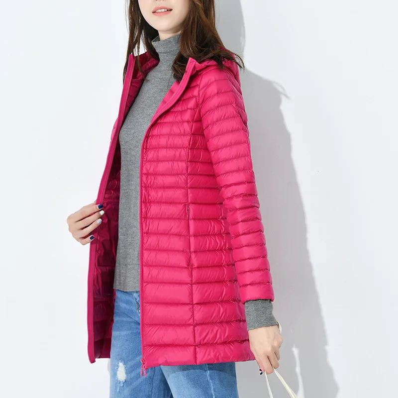 QPFJQD Autumn Outwear 90% White Duck Down Jacket Women Long Winter Coat Ladies Hooded Parka Korean Female Light Warm Slim Jacket