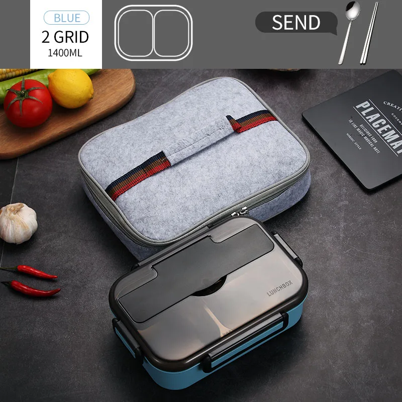 2 Grid Blue And Bag WORTHBUY японский детский Ланч-бокс с отделениями 304 из нержавеющей стали, Бенто-бокс для детский пищевой контейнер с столовыми приборами - Цвет: 2 Grid Blue And Bag