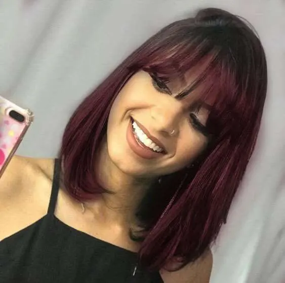 Peruvian Short Straight Human Hair Bob Cut With Bangs photo review