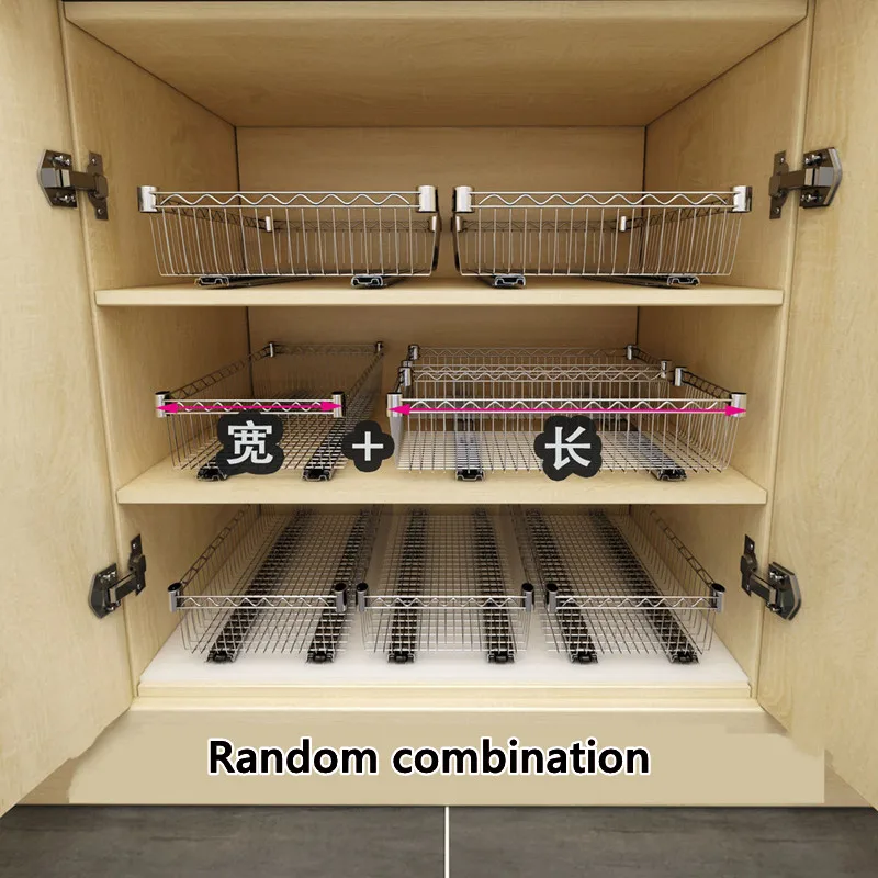 DIY Cupboard Drawer Basket Kitchen Storage Shelf Organizer Sliding