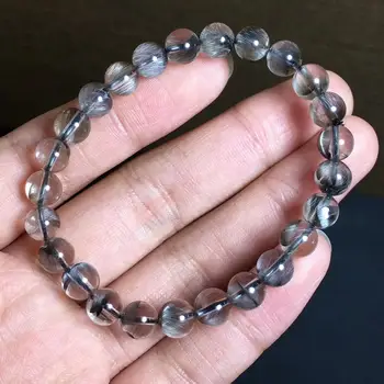 

Natural Brookite Platinum Silver Rutilated Quartz Bracelet 7.1mm Crystal Gemstone Round Beads Woman Man Lucky Love New Gift