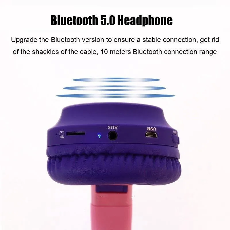 Kids Bluetooth Cat Headphones Ear Noise Cancelling Headphones Bluetooth 5 0 Young People Kids Headset Support TF with Mic LED