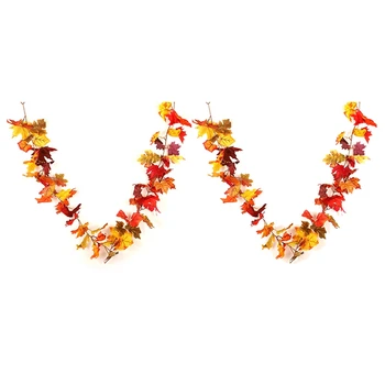 

New 2 Pcs Autumn Maple Leaves Garland, Fall Hanging Plant for Home Garden Wall Doorway Backdrop Fireplace