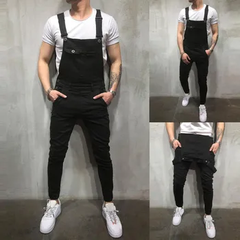 

Pockets Jeans Men Fashion Slim Fit Button Denim Jumpsuits Modish Strap Overalls Casual Suspender Distressed Jeans Pant #35