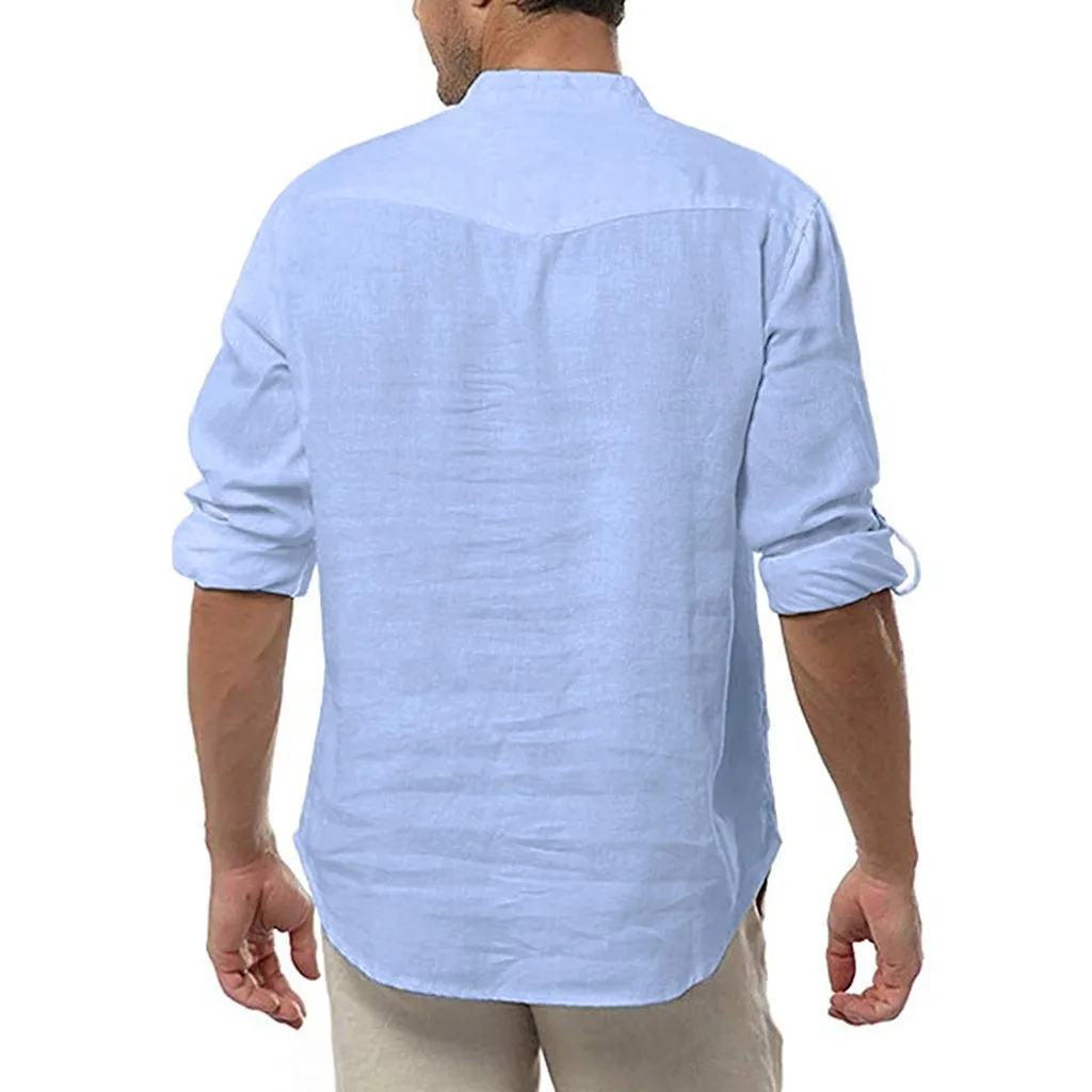 Рубашка мужская camisa masculina уличная свободная хлопковая смесь сплошного цвета с кнопками рубашки с длинными рукавами Топы мужские рубашки