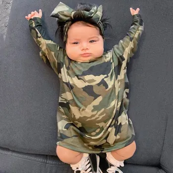 

Girls Cotton Outfits Toddler Kids Baby Girls Camouflage Printed Headband Princess Dress Clothes Set Vetement Fille Long Sleeve
