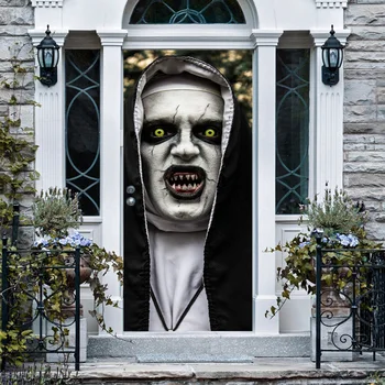 

Paste On No Trace Removable Horrible Ghost Waterproof Home 3D Nun Wallpaper Halloween Decor Door Stickers PVC Party Festival