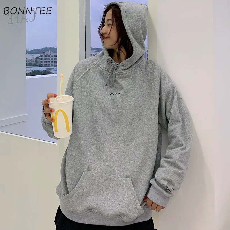 Hoodies Women Ulzzang Streetwear Hooded 2020 Spring Autumn Loose Student Thin Simple Fashion Chic Korean Style Womens Clothing | Женская