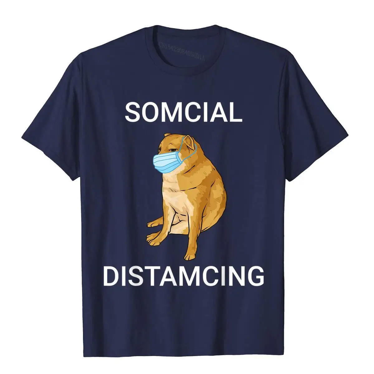 Somcial Distamcing Cheems Dog Funny Shiba Inu Dank Meme T-Shirt__97A1888navy