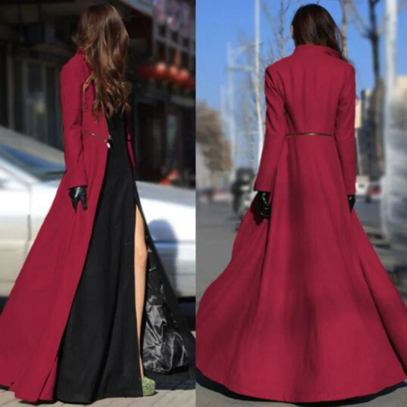 

Womans Blazers Floor Length Coat French Fashion Sexy Trench Coats Zipper Removable Velvet Winter Warm Slim Large Size