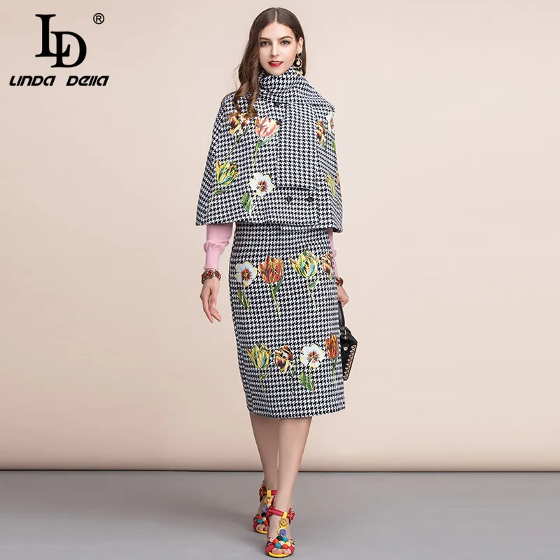 LD Linda della осень-зима Для женщин костюмы ретро куртки в клетку и Офисные женские туфли Винтаж Мини-Юбки Комплекты из двух предметов