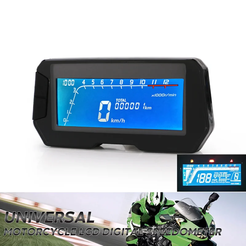 

1/2/4 Cylinders Motorcycle Digital Speedometer Hour Meter LED LCD Odometer Gauge 13000 RPM Blinker Backlight Sensor