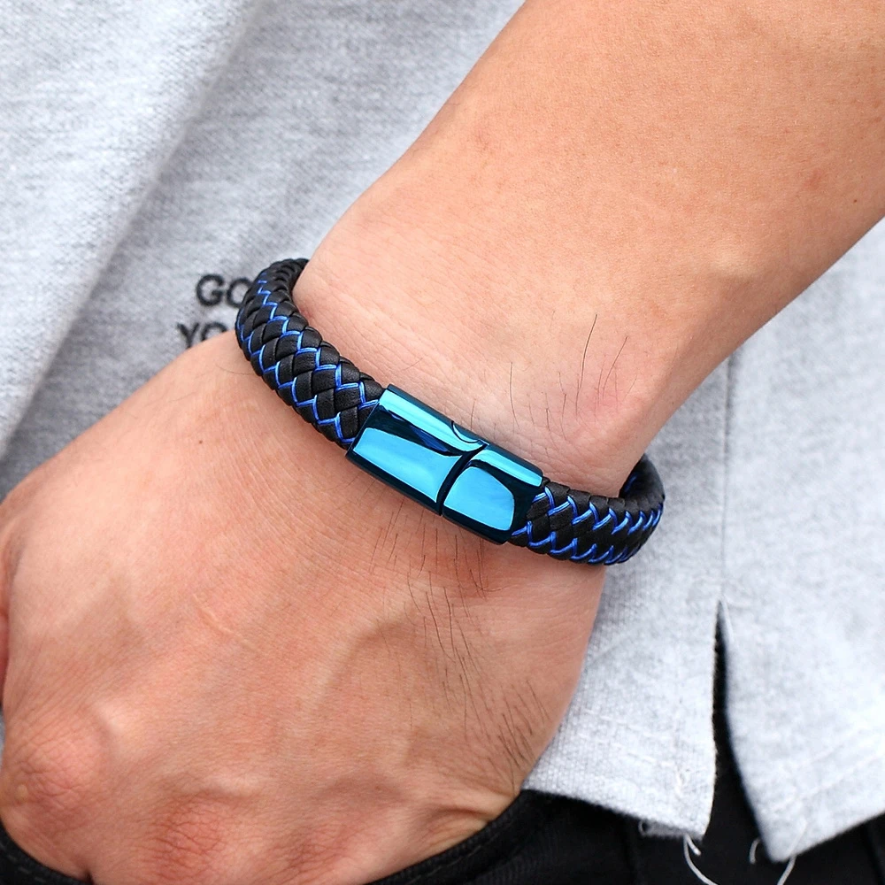 Leather Combination Stitching Simple Buckle For Stainless Steel Leather Men's Bracelet