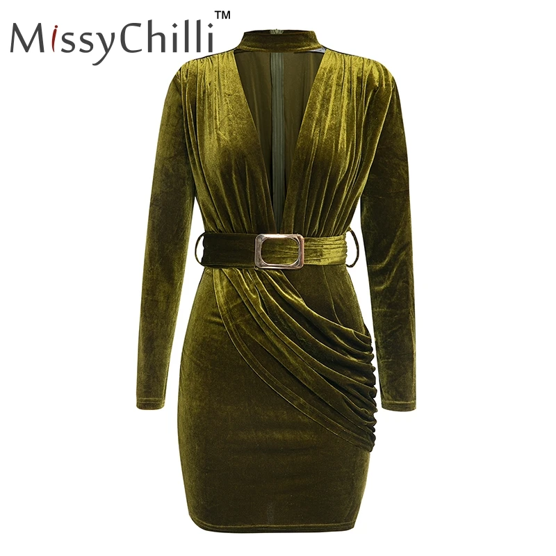 Женское бархатное платье мини MissyChilli винтажное облегающее короткое с глубоким v