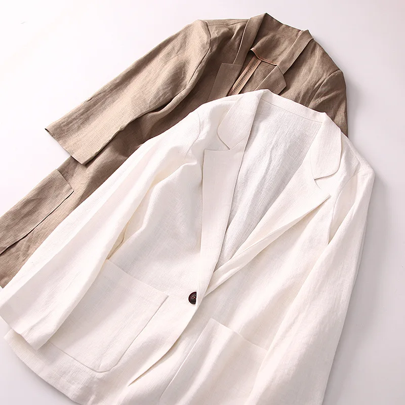 

Smart Artistic ~ 19 Years Autumn Mid-length Simple Versatile Doubled Lapel Collar Long Sleeve One-Button Suit Jacket Women's