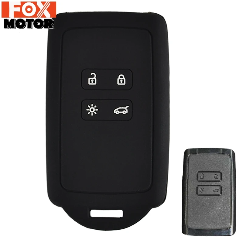 

For Renault Koleos Kadjar Megane Talisman Captur Espace Clio Key Ring Chain Fob Shell 2016-2019 4 Button Silicone Key Case Cover