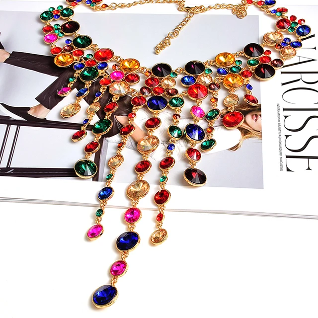 Statement High-end Rhinestones Necklace Accessories Handmade Fashion Colorful Crystals Rhinestones Necklaces Jewelry For Women 3
