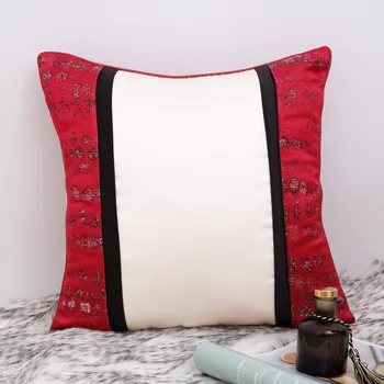 

White Red Patchwork Cushion Cover New Chinese Style Grid Waist Pillow Cover Pillow Cases Home Sofa Living Room Decoration