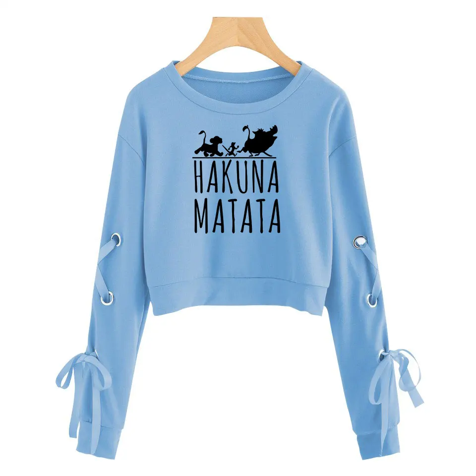  The Lion King Hakuna Matata Clothes Sleeve Openwork Bow-Knot Capless Hoodies Women Cotton Sweatshir