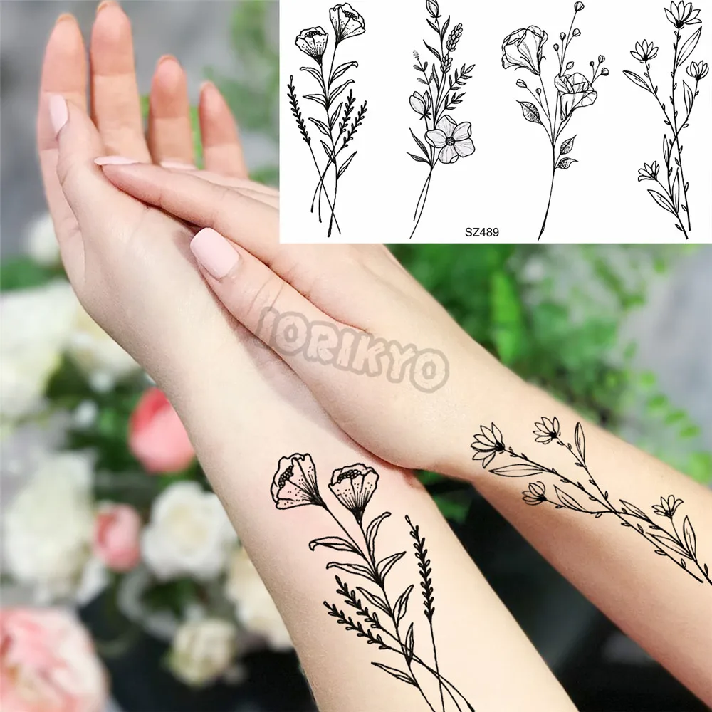Black Lily Poppy Flower Small Temporary Tattoos For Women Girls Lavender  Lotus Fake Tattoo Sticker Waterproof Arm Tattoo Tatoos|Temporary Tattoos| -  AliExpress