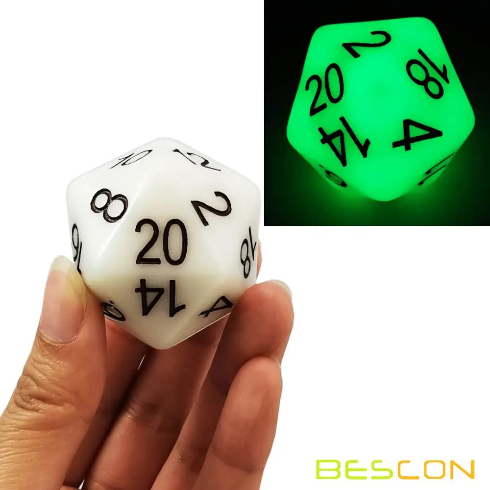 Bescon Jumbo Glowing D20 38MM, Big Size 20 Sides Dice 1.5 inch, Big 20 Faces Cube in Various Solid, Glitter, Glowing Colors 3